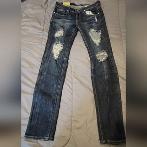 Machine Distressed Blue Jeans